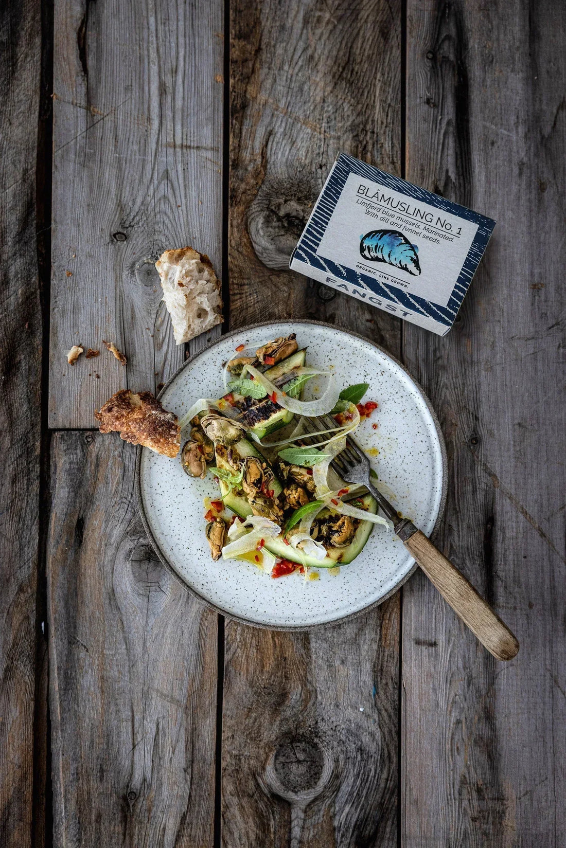 Limfjord blue mussels with charred cucumber, fennel and chili dressing by Mikkel Karstad