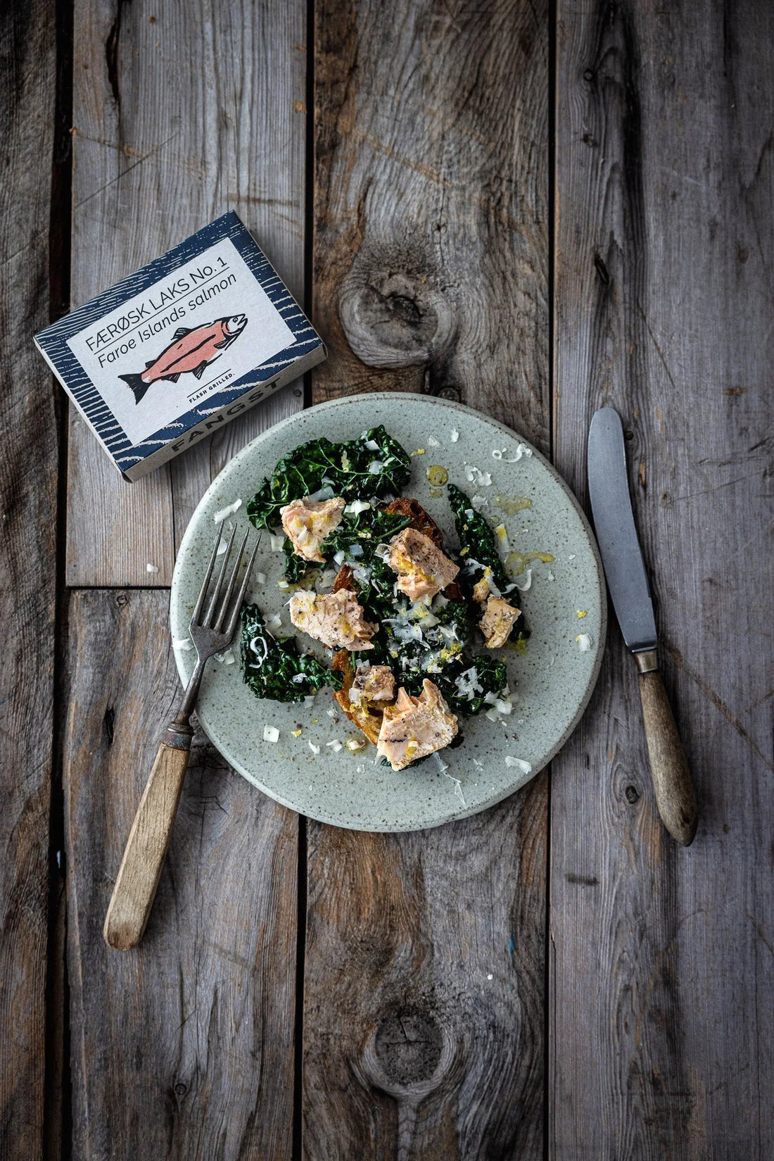 Faroe Islands salmon with kale and grated cheese on sourdough by Mikkel Karstad